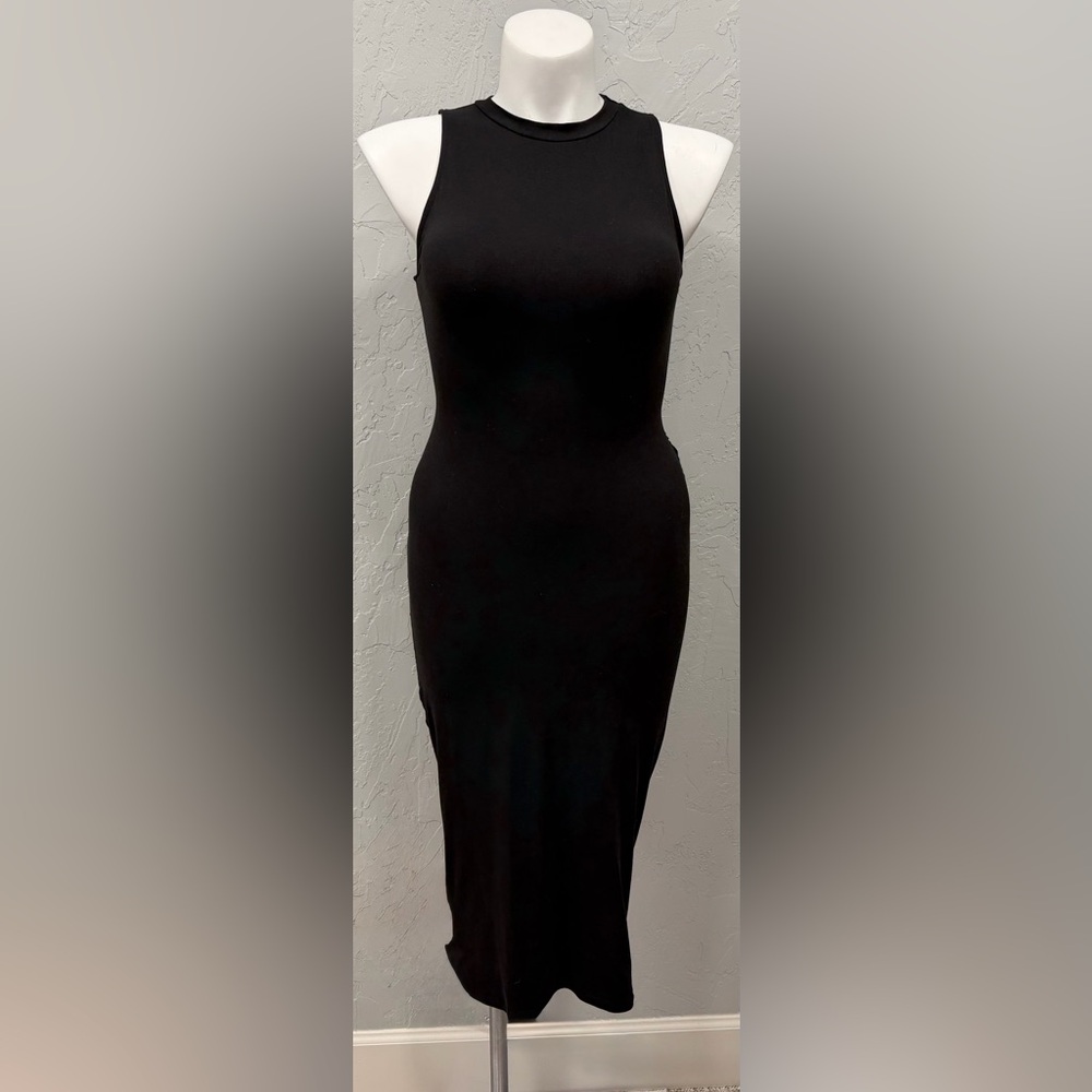 Fashion Nova Black Bodycon Midi Dress Open Back Ruched Club Party Dress Large